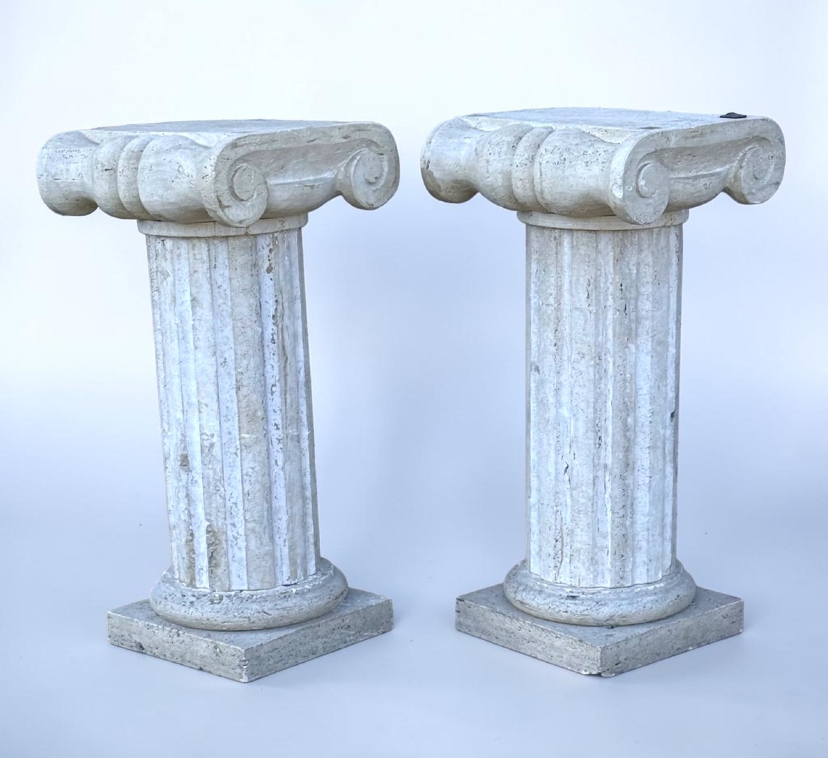 Pair Of Roman Travertine Marble Capital Columns 