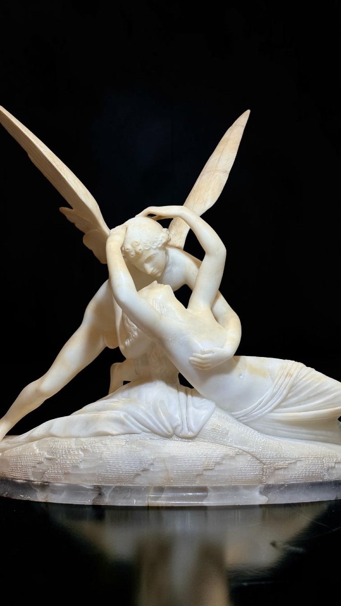 Sculptural Group Depicting Cupid And Psyche, After Canova, Marble-photo-2