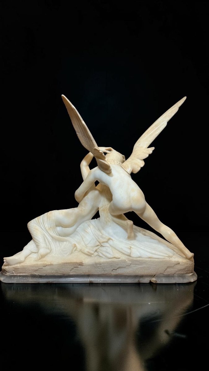 Sculptural Group Depicting Cupid And Psyche, After Canova, Marble-photo-1