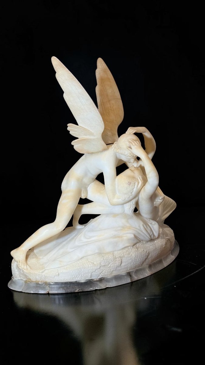 Sculptural Group Depicting Cupid And Psyche, After Canova, Marble-photo-2