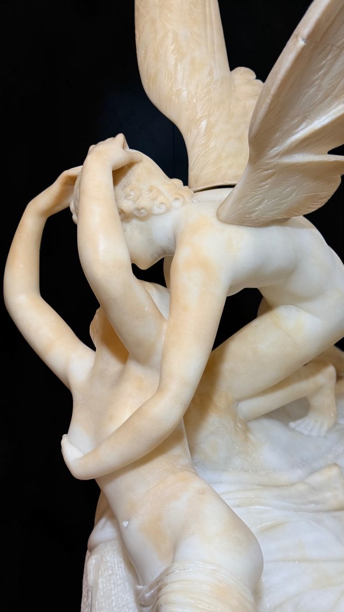 Sculptural Group Depicting Cupid And Psyche, After Canova, Marble-photo-3