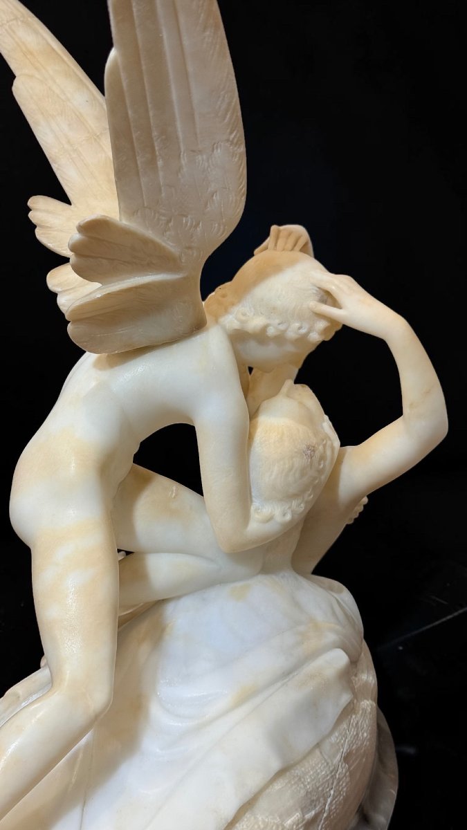 Sculptural Group Depicting Cupid And Psyche, After Canova, Marble-photo-4