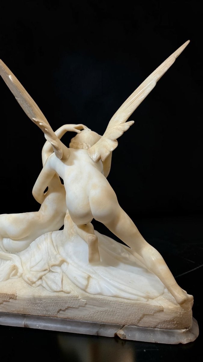 Sculptural Group Depicting Cupid And Psyche, After Canova, Marble-photo-5
