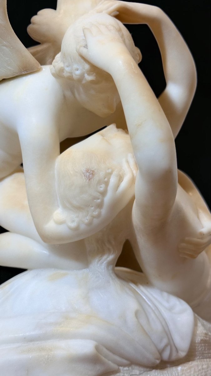 Sculptural Group Depicting Cupid And Psyche, After Canova, Marble-photo-6