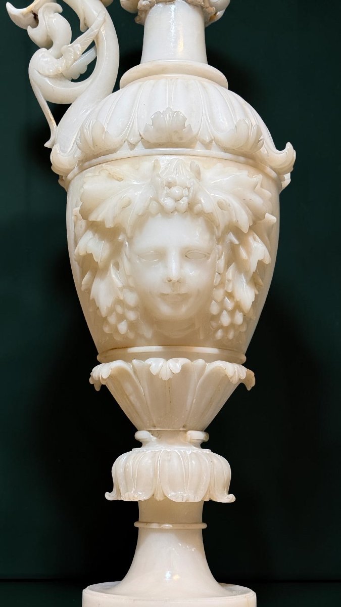 Monumental Pair Of Marble Amphorae/vases With Masks -photo-1