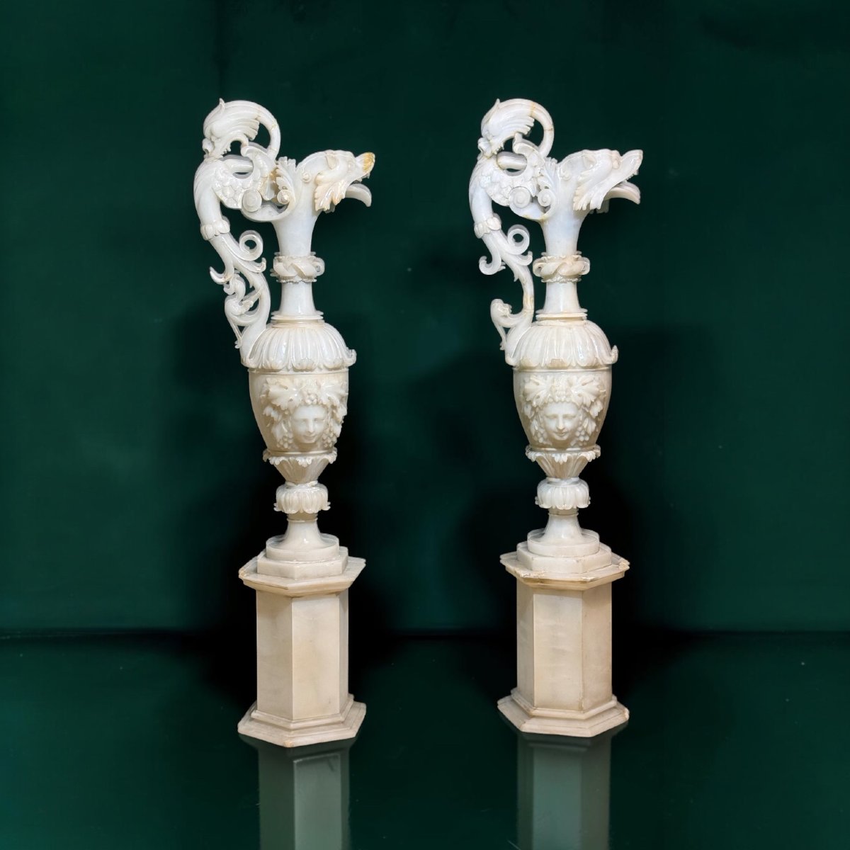 Monumental Pair Of Marble Amphorae/vases With Masks -photo-3