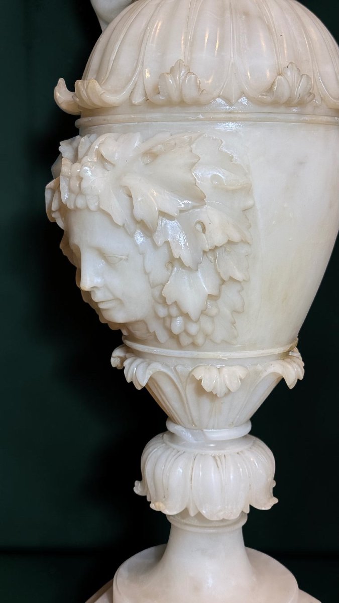 Monumental Pair Of Marble Amphorae/vases With Masks -photo-4