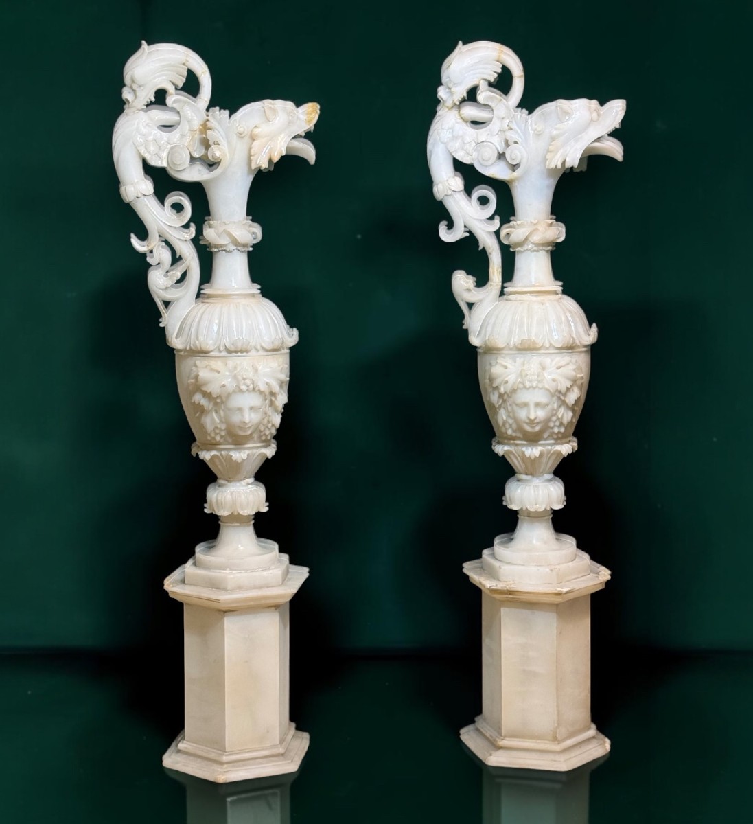Monumental Pair Of Marble Amphorae/vases With Masks 