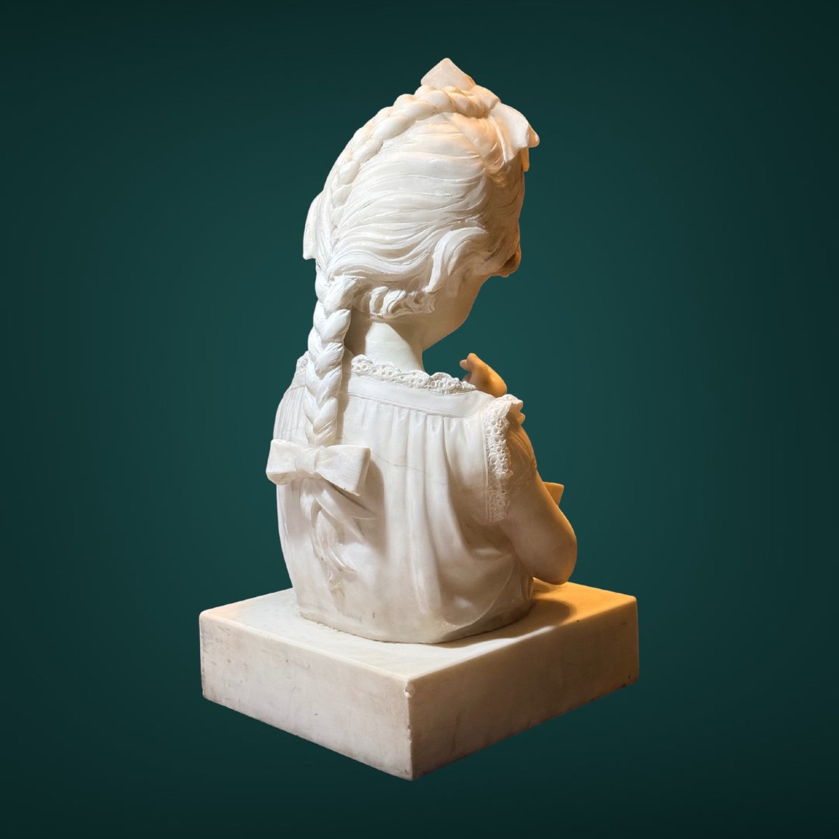 Buste jeune fille, entièrement sculpté à la main Marbre Carrara -photo-2