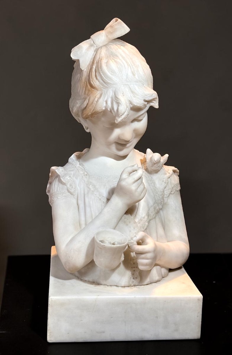Buste jeune fille, entièrement sculpté à la main Marbre Carrara -photo-4