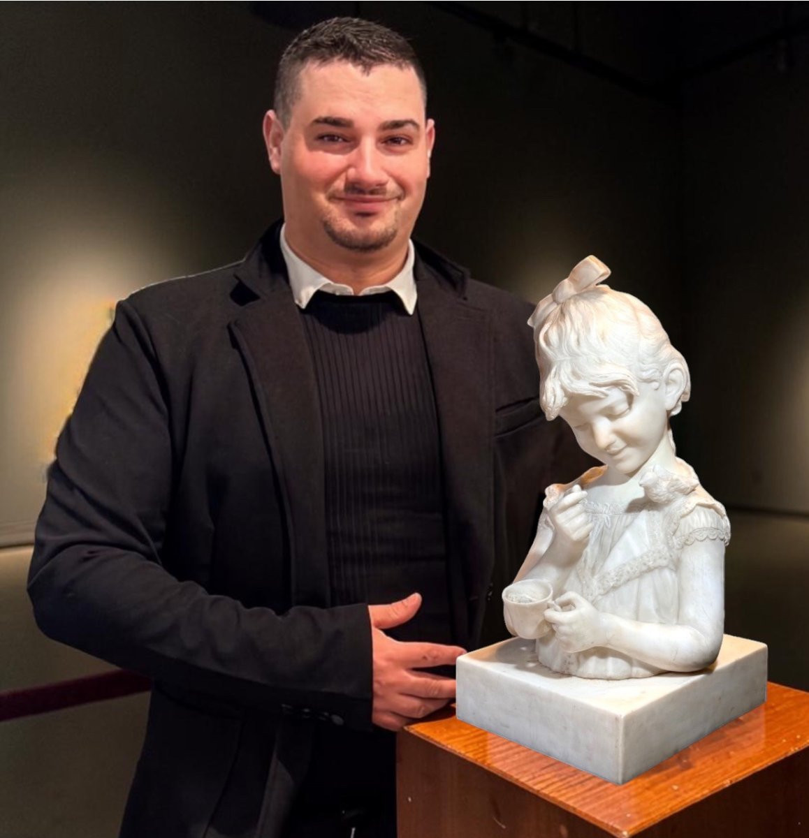 Buste jeune fille, entièrement sculpté à la main Marbre Carrara -photo-1