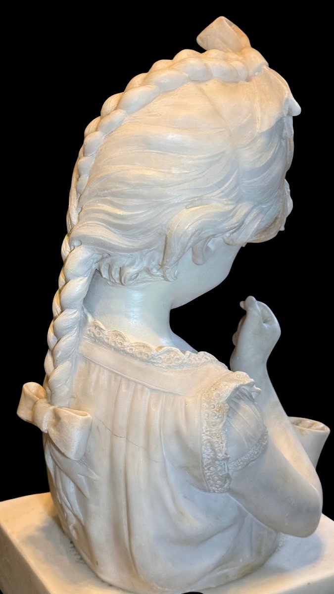 Buste jeune fille, entièrement sculpté à la main Marbre Carrara -photo-2