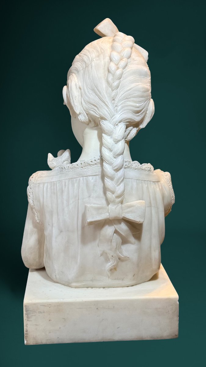 Buste jeune fille, entièrement sculpté à la main Marbre Carrara -photo-3
