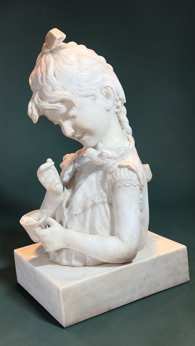 Buste jeune fille, entièrement sculpté à la main Marbre Carrara -photo-5