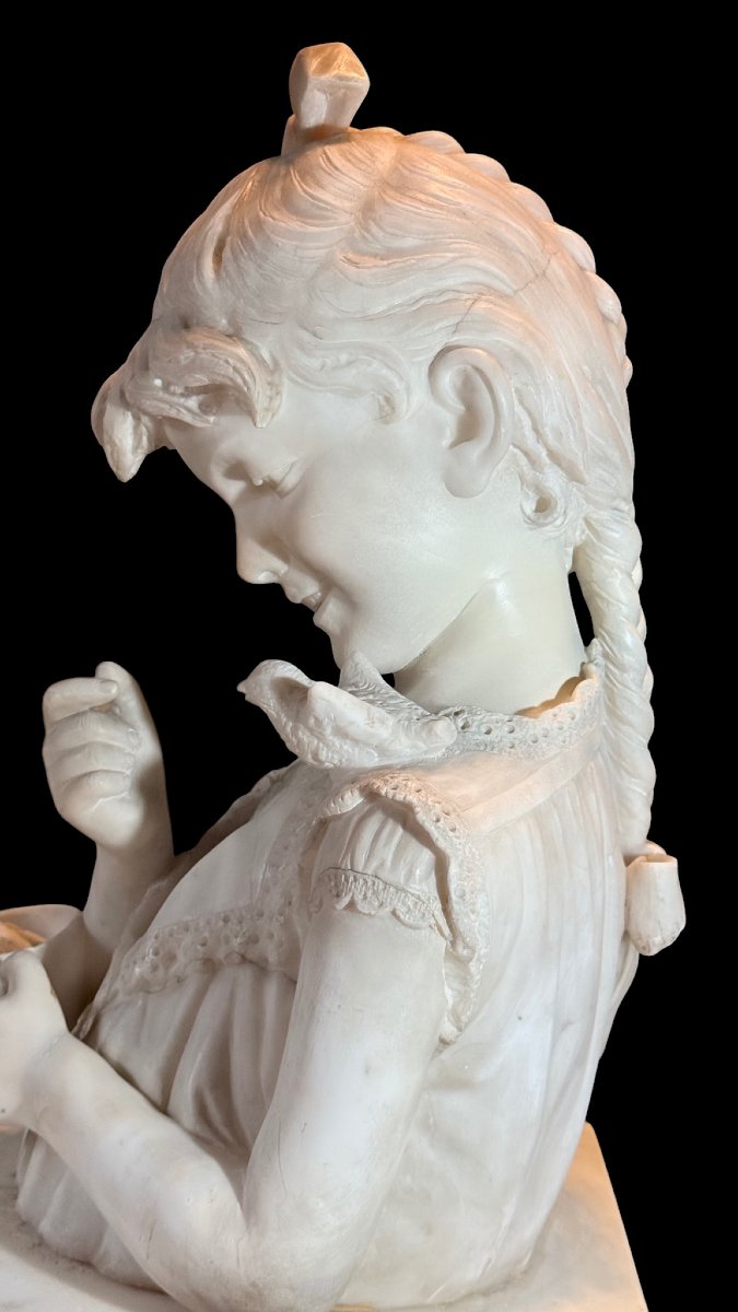 Buste jeune fille, entièrement sculpté à la main Marbre Carrara -photo-6