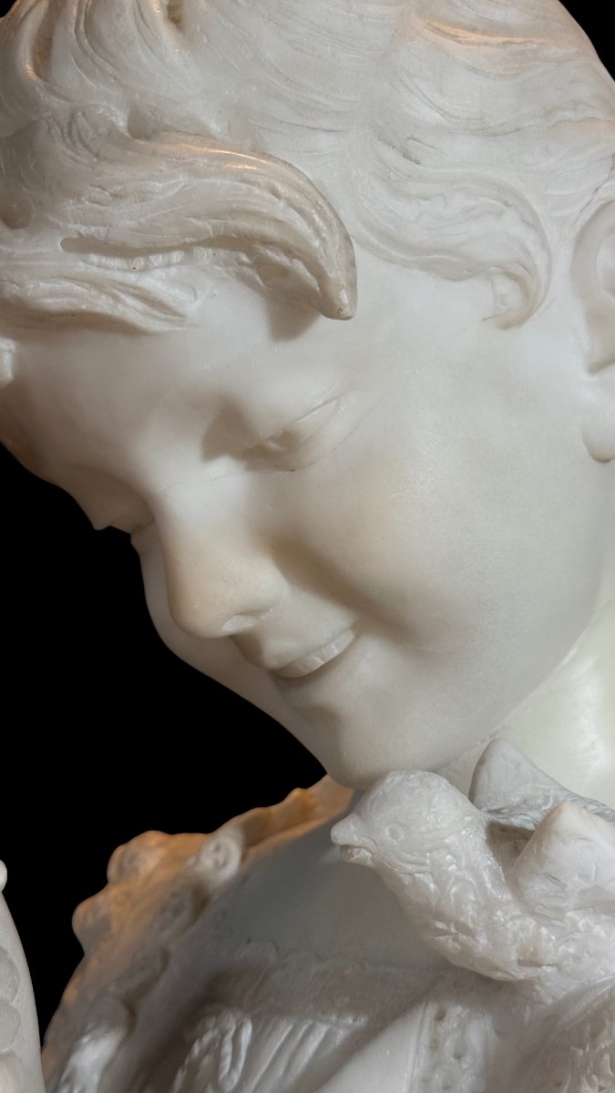 Buste jeune fille, entièrement sculpté à la main Marbre Carrara -photo-7