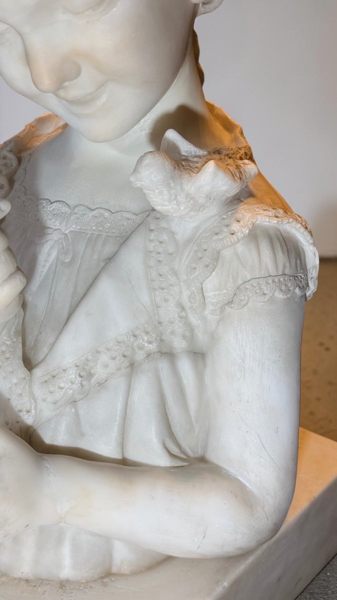 Buste jeune fille, entièrement sculpté à la main Marbre Carrara -photo-8