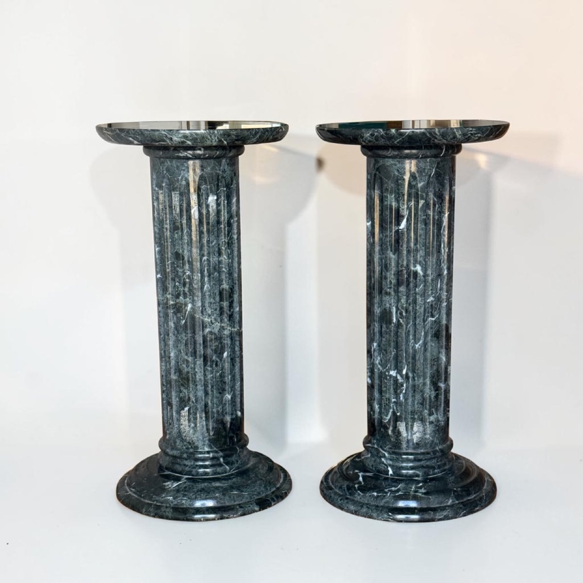 Pair Of Green Alps Marble Capital/column -photo-2