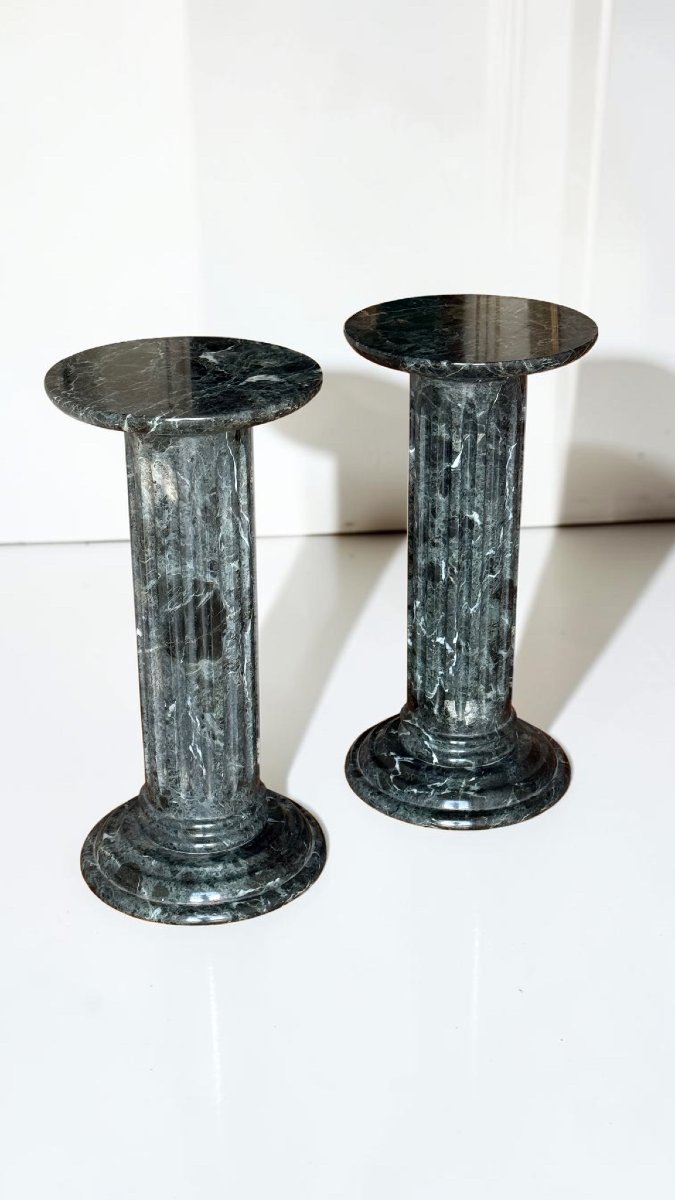 Pair Of Green Alps Marble Capital/column -photo-3