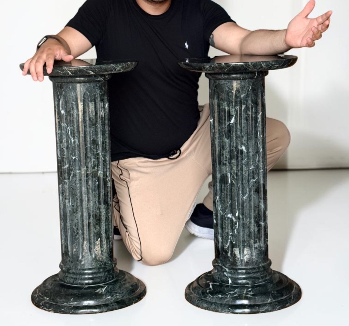 Pair Of Green Alps Marble Capital/column -photo-4