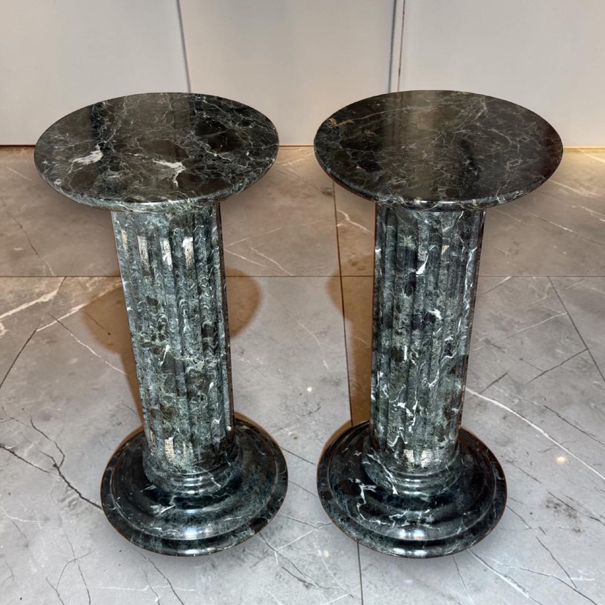 Pair Of Green Alps Marble Capital/column -photo-1