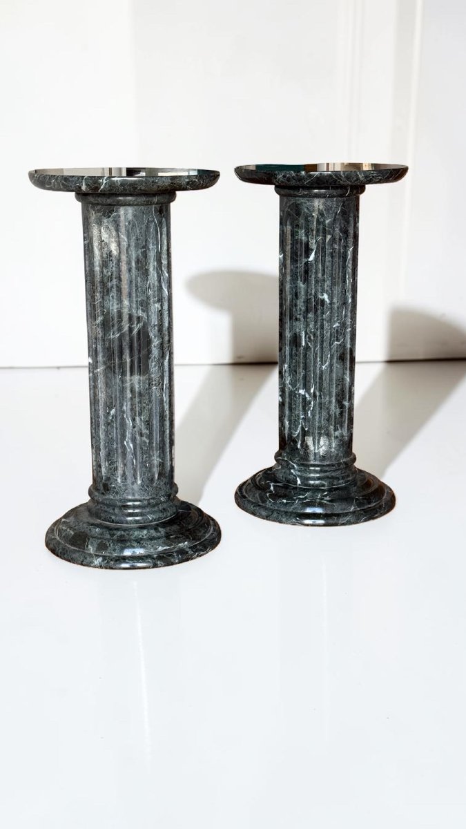 Pair Of Green Alps Marble Capital/column -photo-2