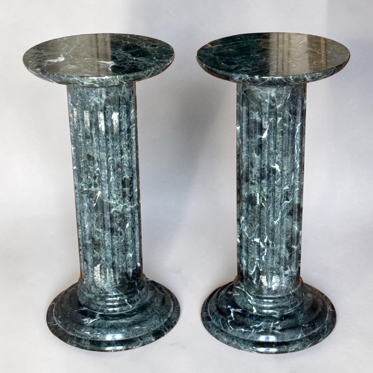 Pair Of Green Alps Marble Capital/column 