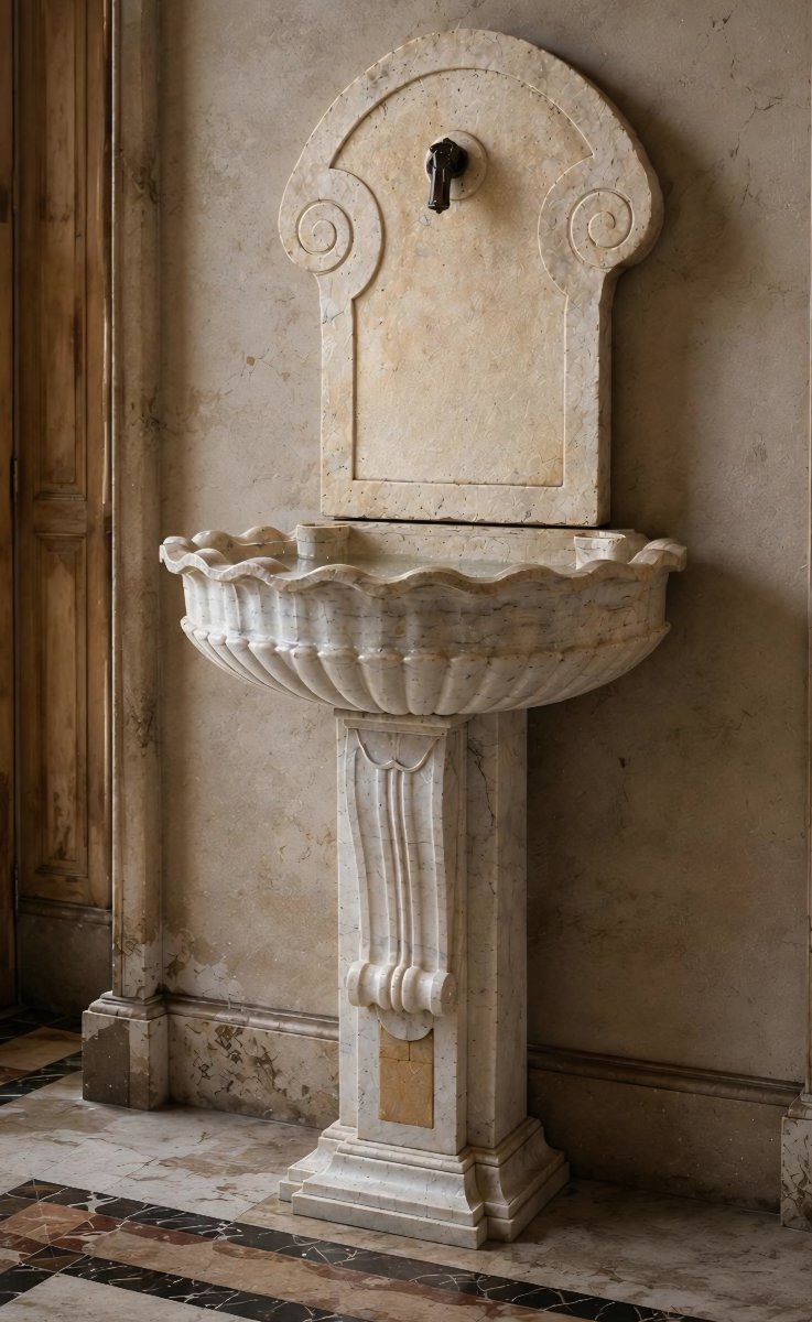 16th-century Shell-shaped Fountain In Rare Marble 