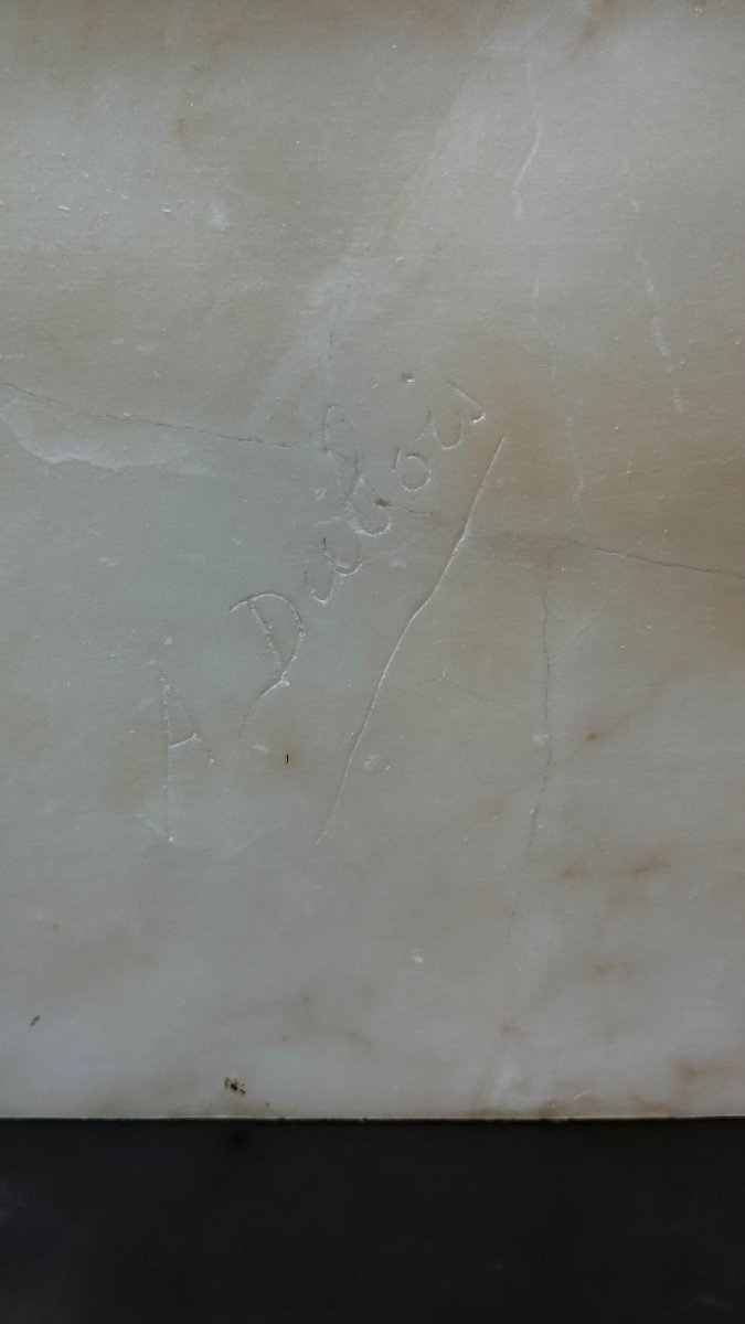 Buste de Jeanne d'Arc en marbre blanc de Carrare et marbre Arabescato-photo-7