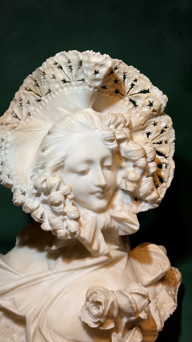 Bust Of A Smiling Young Girl Wearing A Lace Hat, Marble -photo-1