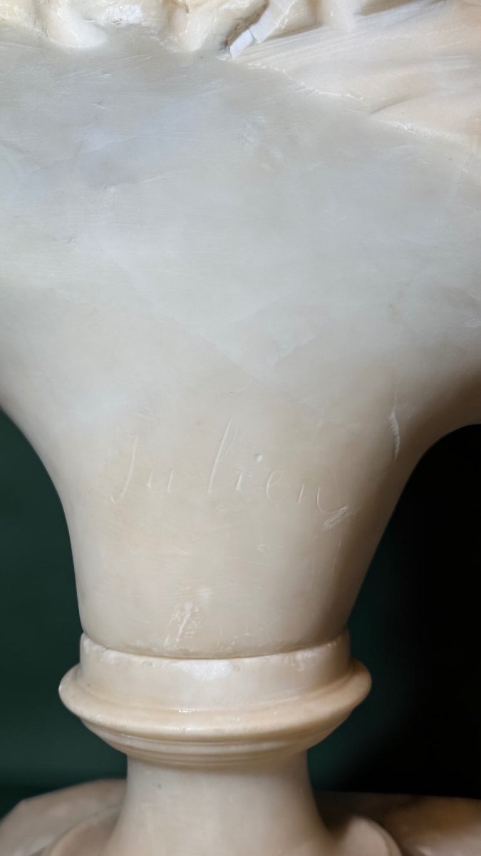 Bust Of A Smiling Young Girl Wearing A Lace Hat, Marble -photo-3