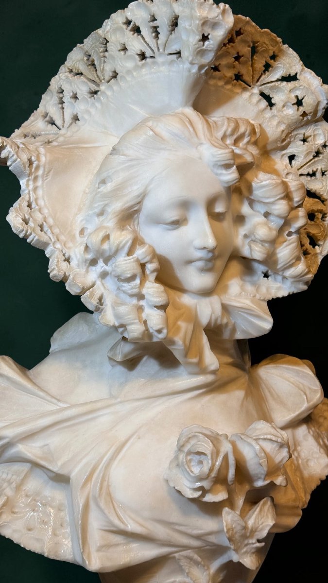 Bust Of A Smiling Young Girl Wearing A Lace Hat, Marble -photo-6