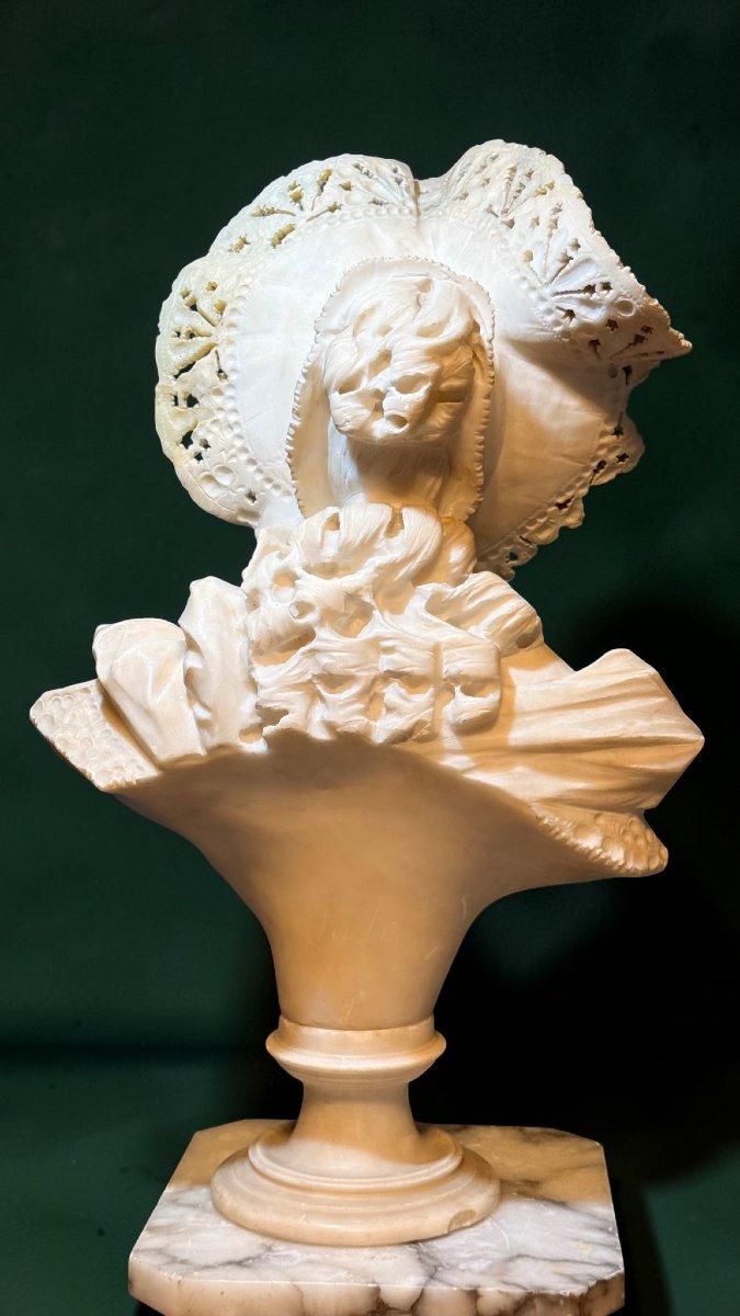 Bust Of A Smiling Young Girl Wearing A Lace Hat, Marble -photo-7