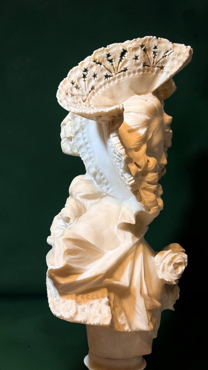 Bust Of A Smiling Young Girl Wearing A Lace Hat, Marble -photo-8