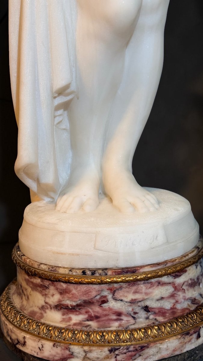 Statue femme nue transie de froid se couvrant « Frileuse » Marbre Blanc Statuaire de Carrare -photo-3