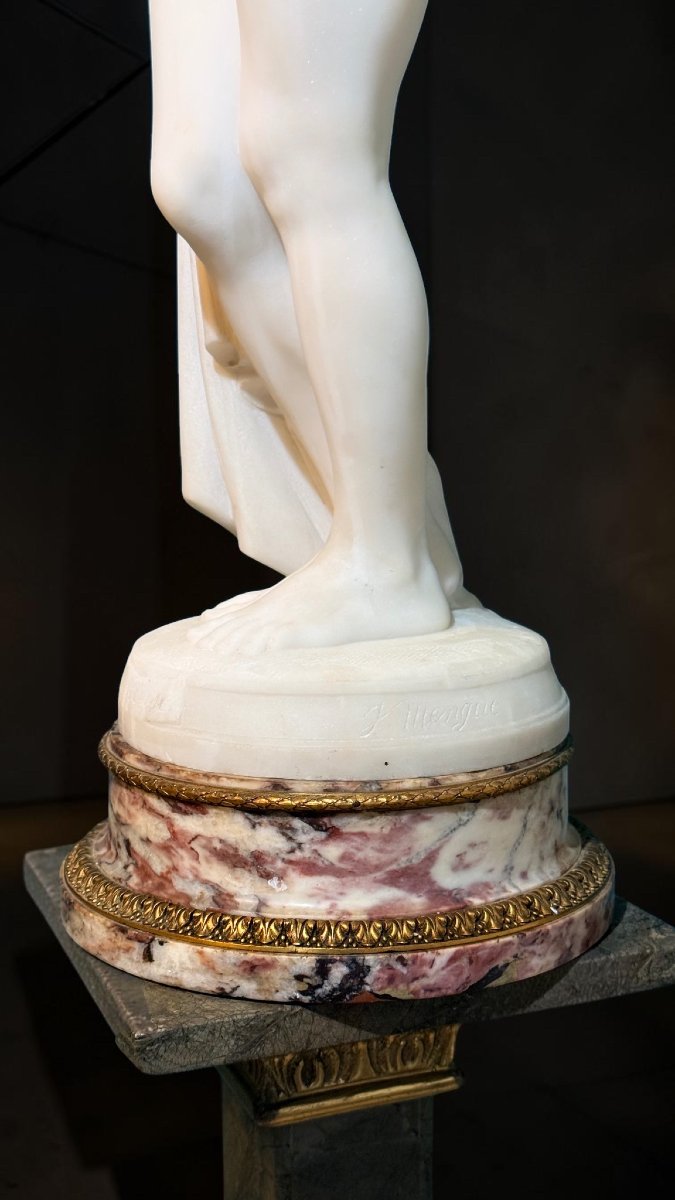 Statue femme nue transie de froid se couvrant « Frileuse » Marbre Blanc Statuaire de Carrare -photo-4