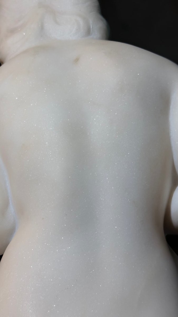 Statue femme nue transie de froid se couvrant « Frileuse » Marbre Blanc Statuaire de Carrare -photo-6