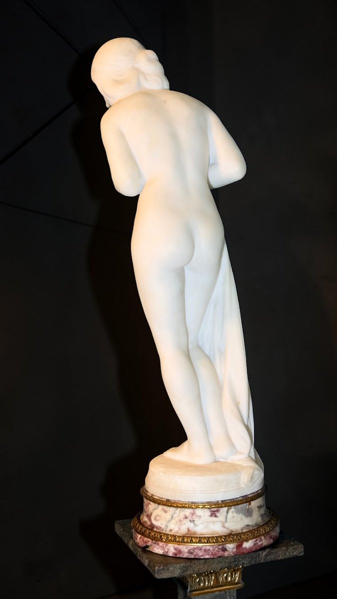Statue femme nue transie de froid se couvrant « Frileuse » Marbre Blanc Statuaire de Carrare -photo-8