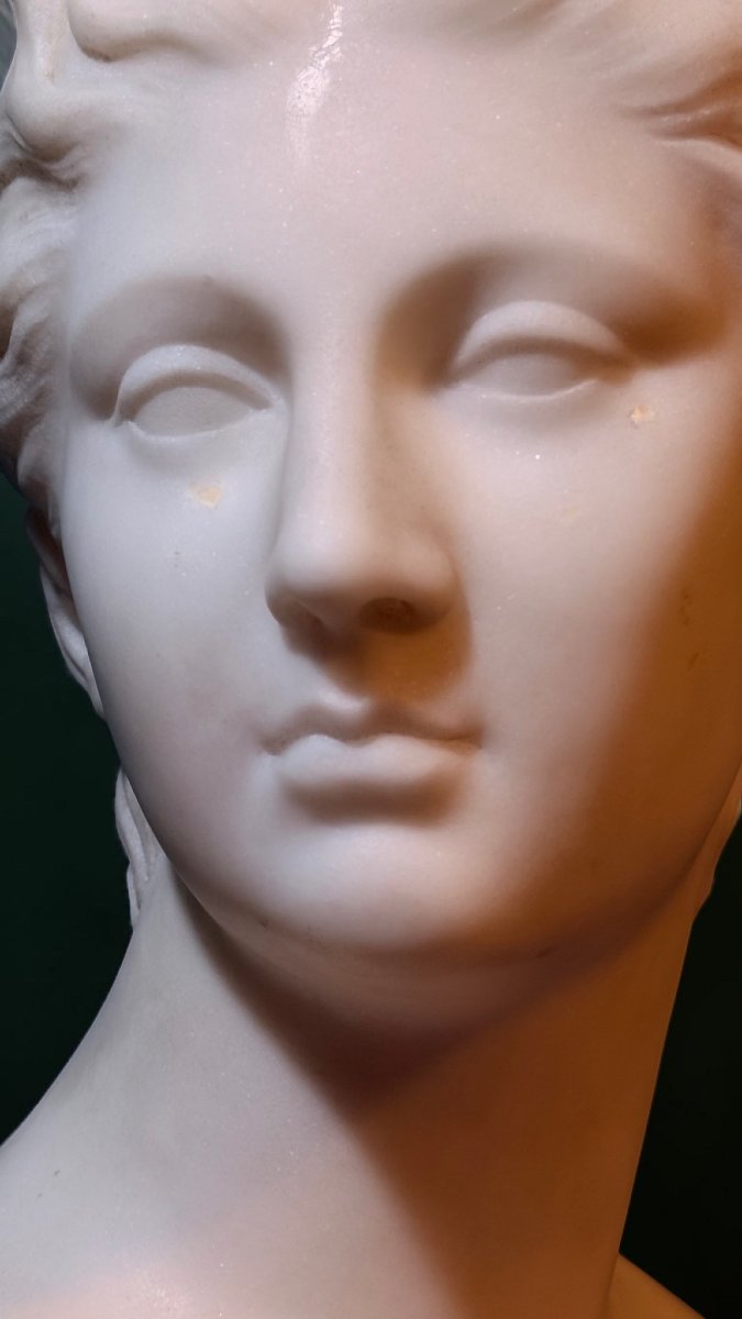 Buste de la déesse Artémis en Marbre Blanc Statuaire de Carrare, Jean-Antoine Houdon XVIII° -photo-2