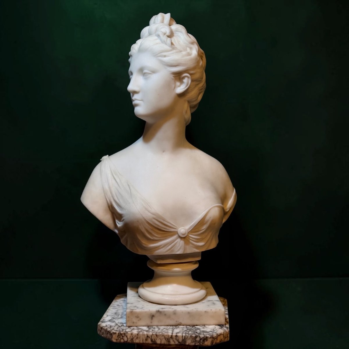 Buste de la déesse Artémis en Marbre Blanc Statuaire de Carrare, Jean-Antoine Houdon XVIII° -photo-3