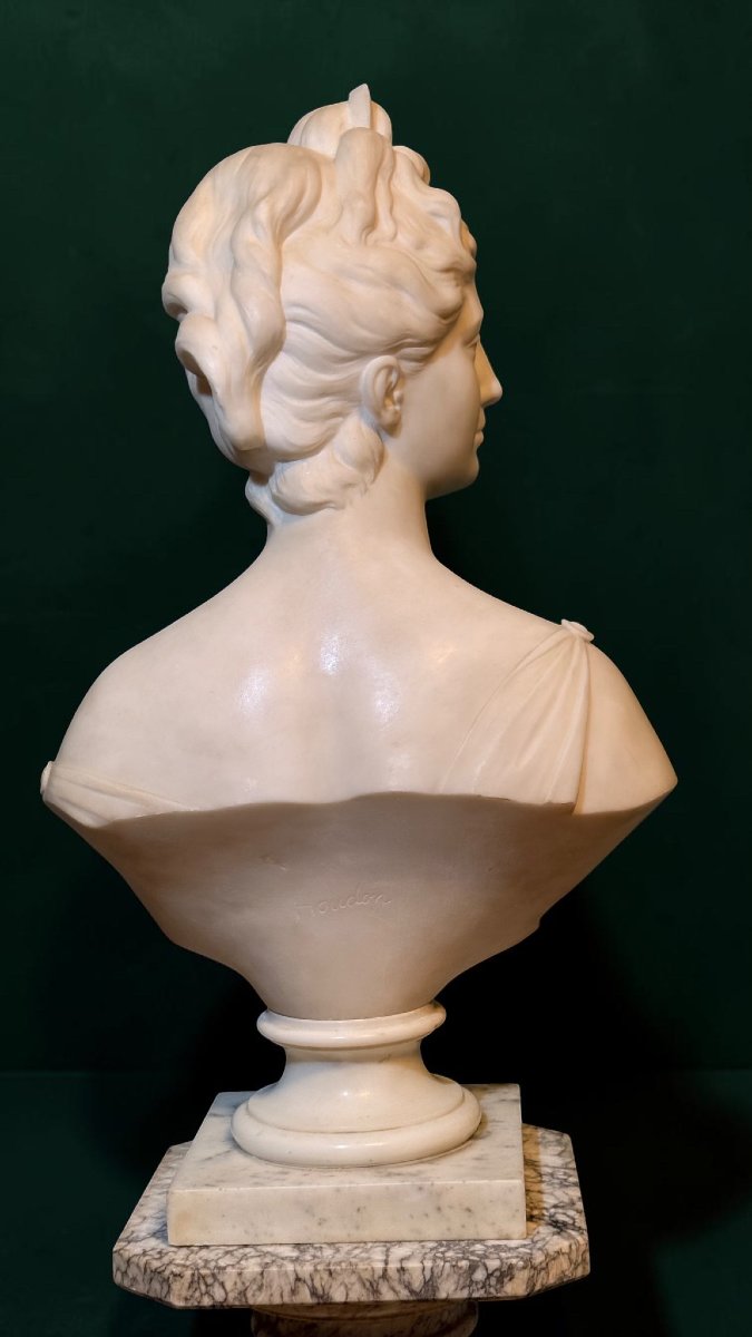 Buste de la déesse Artémis en Marbre Blanc Statuaire de Carrare, Jean-Antoine Houdon XVIII° -photo-1