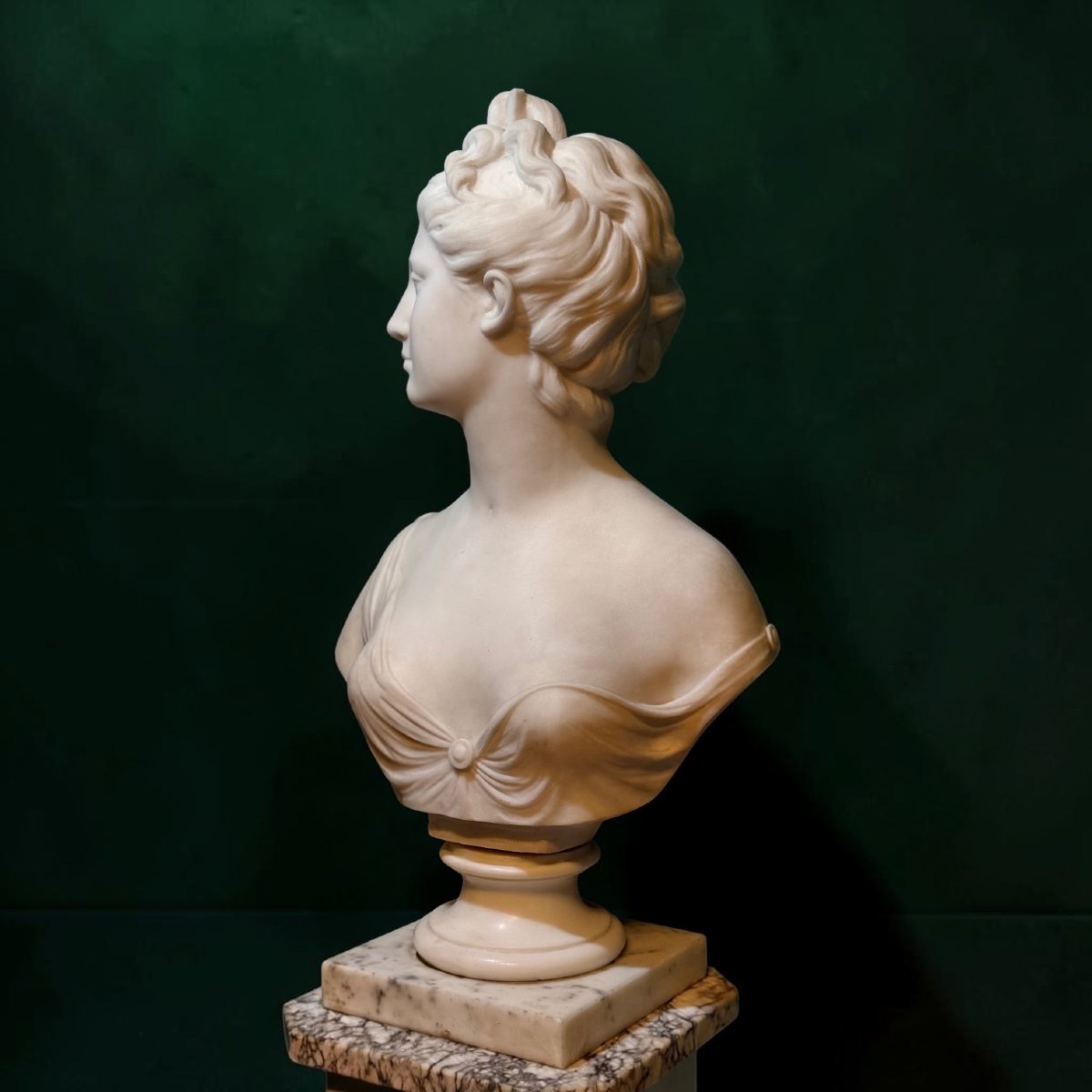 Buste de la déesse Artémis en Marbre Blanc Statuaire de Carrare, Jean-Antoine Houdon XVIII° -photo-2