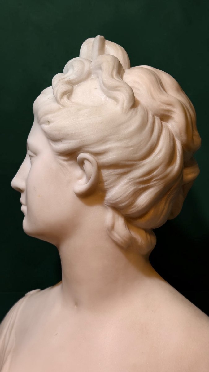 Buste de la déesse Artémis en Marbre Blanc Statuaire de Carrare, Jean-Antoine Houdon XVIII° -photo-3