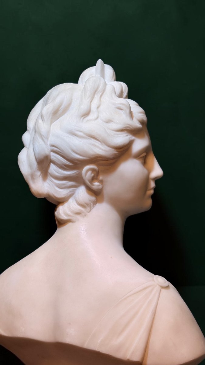 Buste de la déesse Artémis en Marbre Blanc Statuaire de Carrare, Jean-Antoine Houdon XVIII° -photo-5