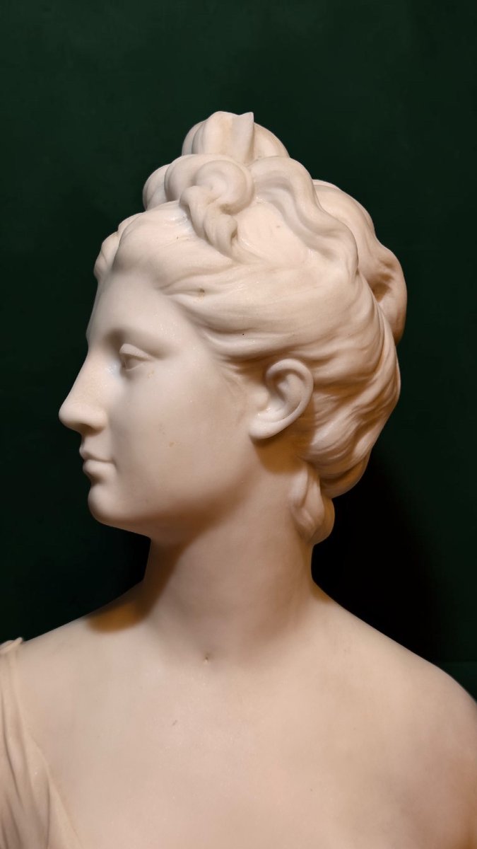 Buste de la déesse Artémis en Marbre Blanc Statuaire de Carrare, Jean-Antoine Houdon XVIII° -photo-7
