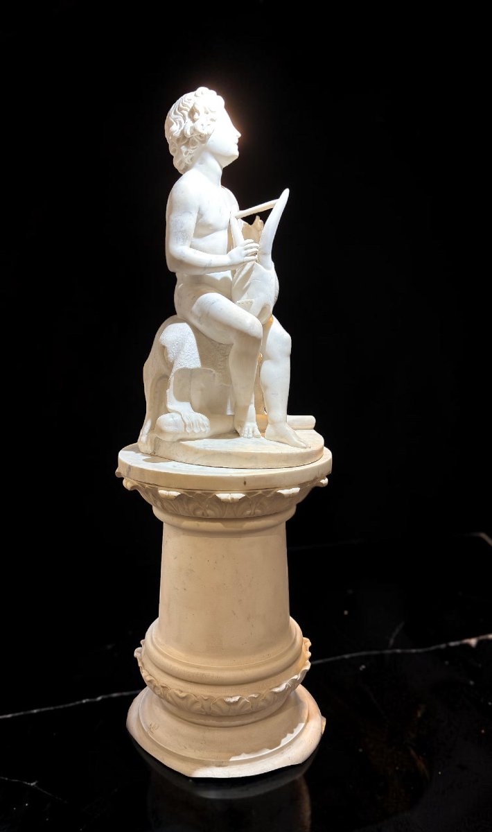 Hercule jouant du Chelys, par le sculpteur Luigi Bienaimé en Marbre Blanc Statuaire de Carrare -photo-3