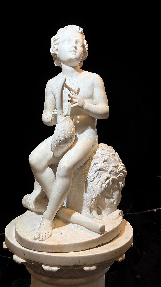 Hercule jouant du Chelys, par le sculpteur Luigi Bienaimé en Marbre Blanc Statuaire de Carrare -photo-4
