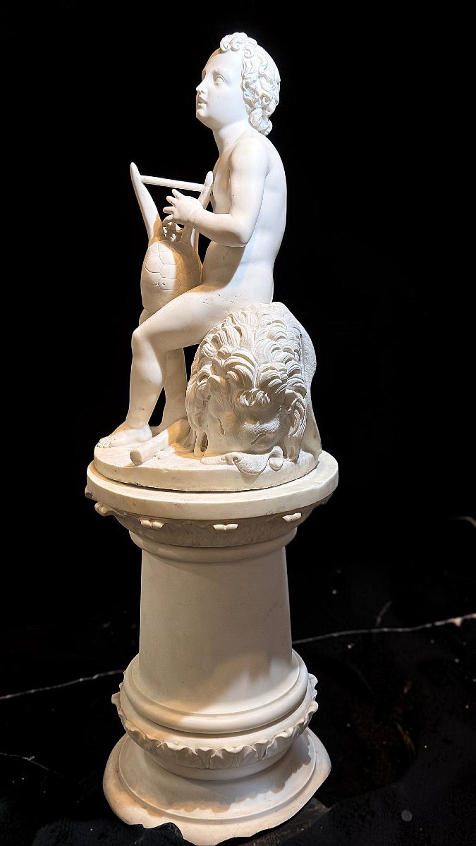 Hercule jouant du Chelys, par le sculpteur Luigi Bienaimé en Marbre Blanc Statuaire de Carrare -photo-1
