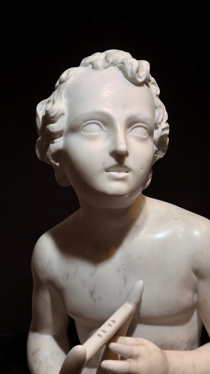 Hercule jouant du Chelys, par le sculpteur Luigi Bienaimé en Marbre Blanc Statuaire de Carrare -photo-3