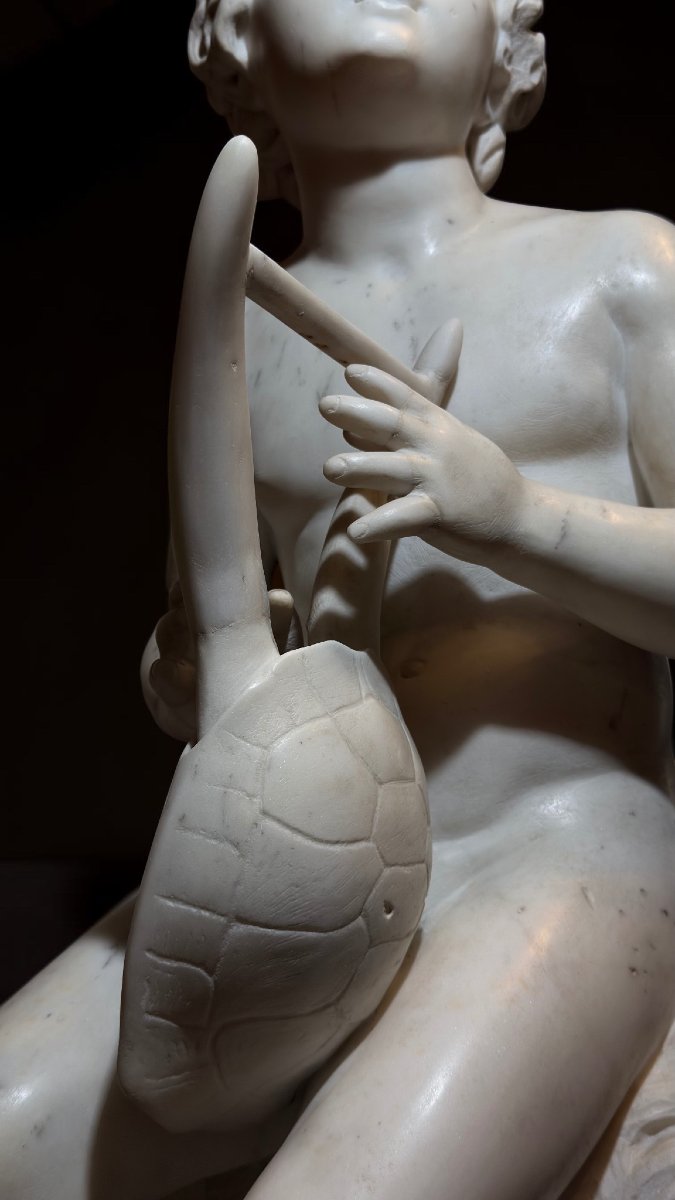 Hercule jouant du Chelys, par le sculpteur Luigi Bienaimé en Marbre Blanc Statuaire de Carrare -photo-4